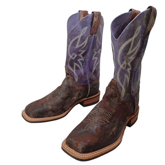 Justin Boots Brown Purple Leather Western Cowgirl Rodeo Womens 8.5 NEW - Picture 14 of 15